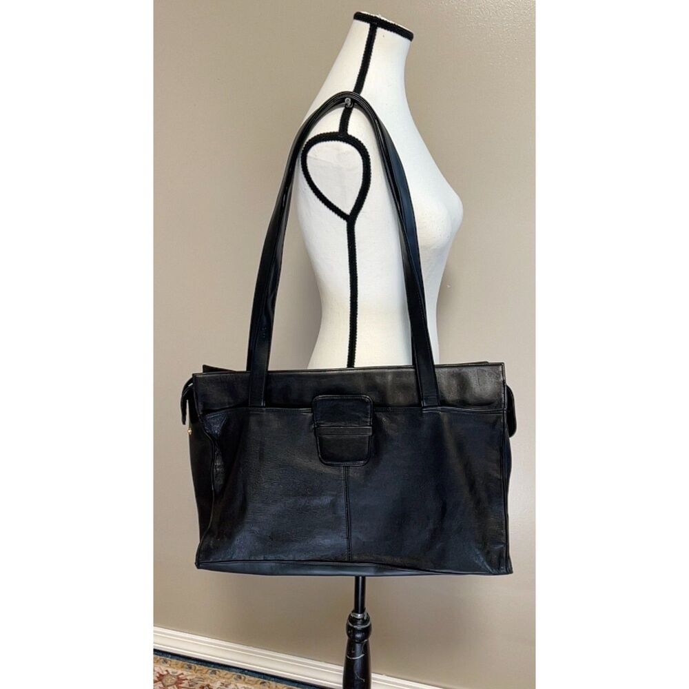 Lisa Loren smooth black leather lap top/tote bag